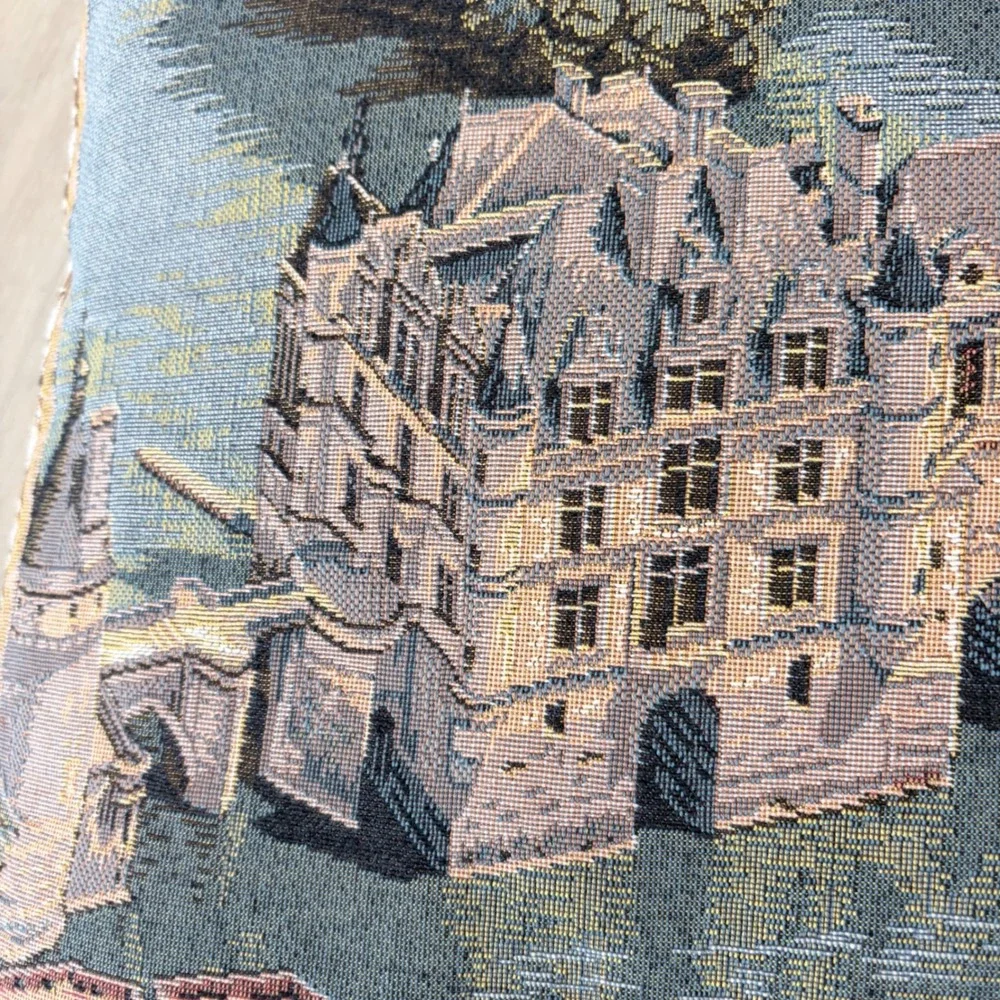 VNTG Chenonceaux France Chateau Tapestry Throw Pillow Woven Castle Decor 16x16